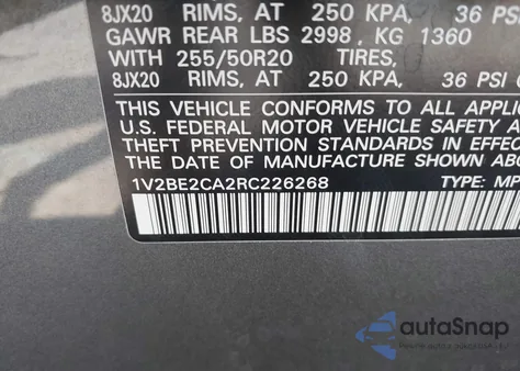 2024 Volkswagen Atlas Cross Sport 2.0T Sel z USA, uszkodzony, nr VIN 1V2BE2CA2RC226268